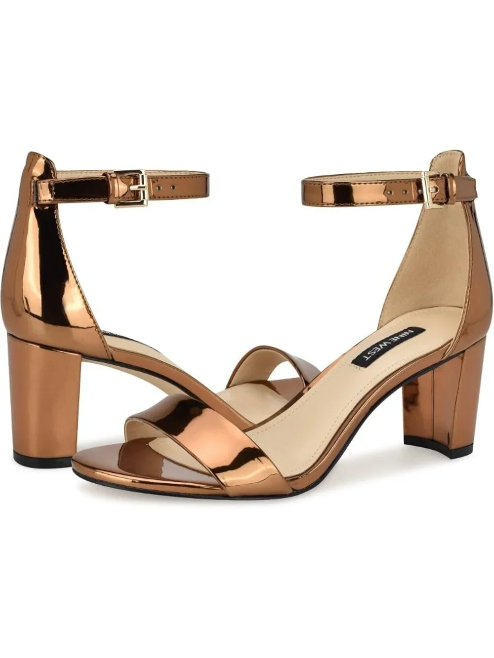 Women's Bronze Mirror Metallic Round Toe Ankle Strap Wnpruce Heeled Sandal Shoes